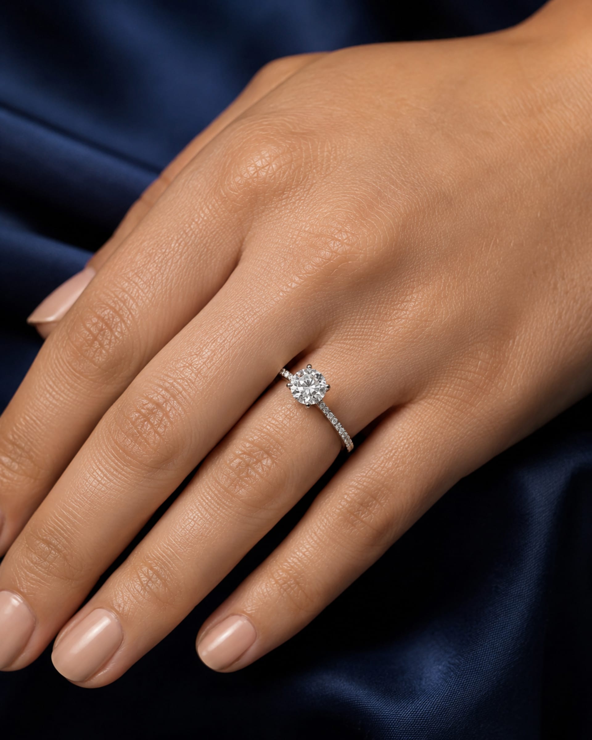 Round Diamond Pavé Hidden Halo Engagement Ring, view 3