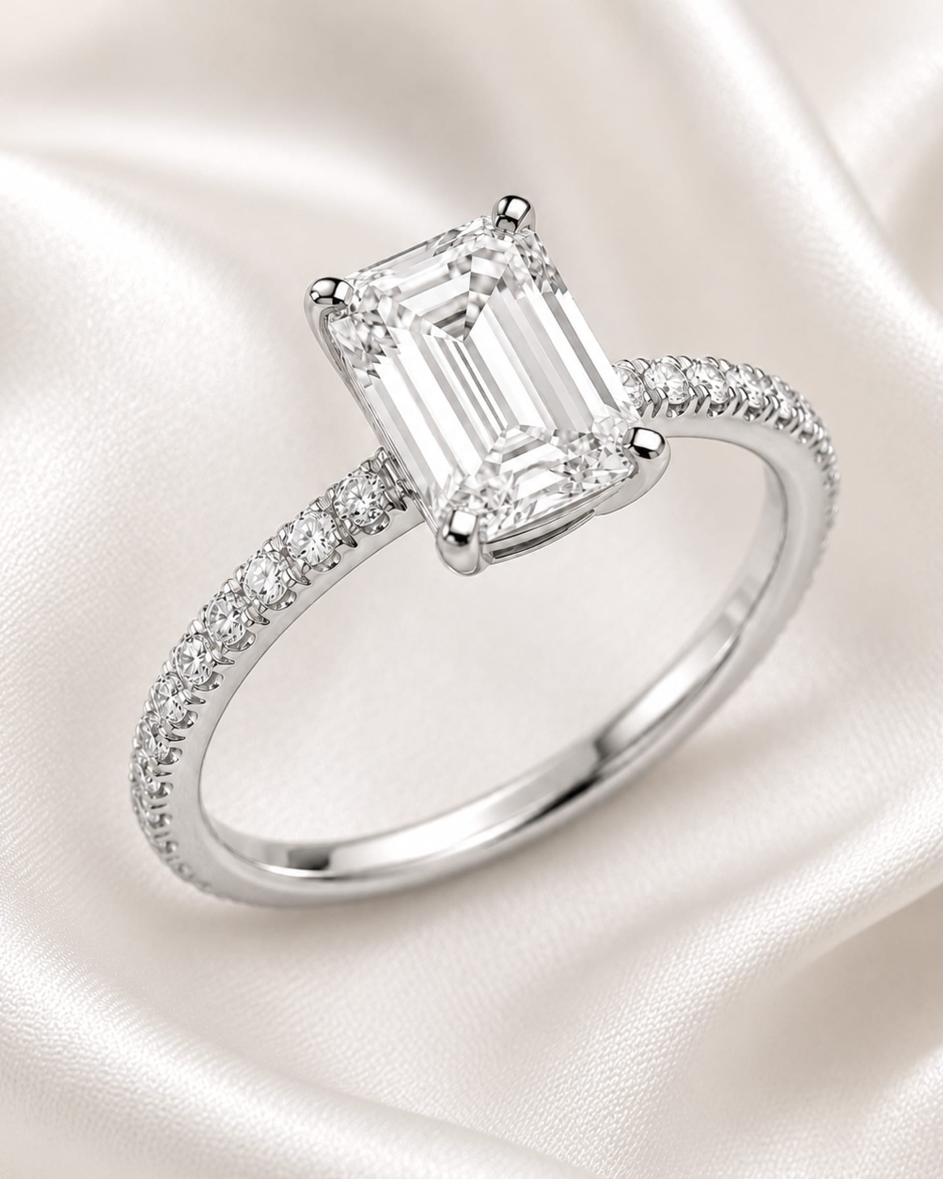 Emerald Diamond Pavé Engagement Ring