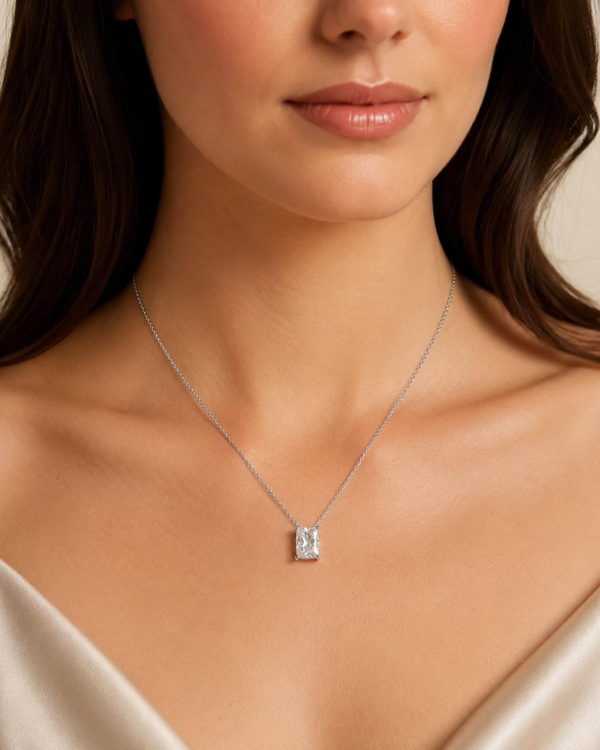 Radiant Cut Lab-Grown Diamond Solitaire Pendant Necklace, view 2