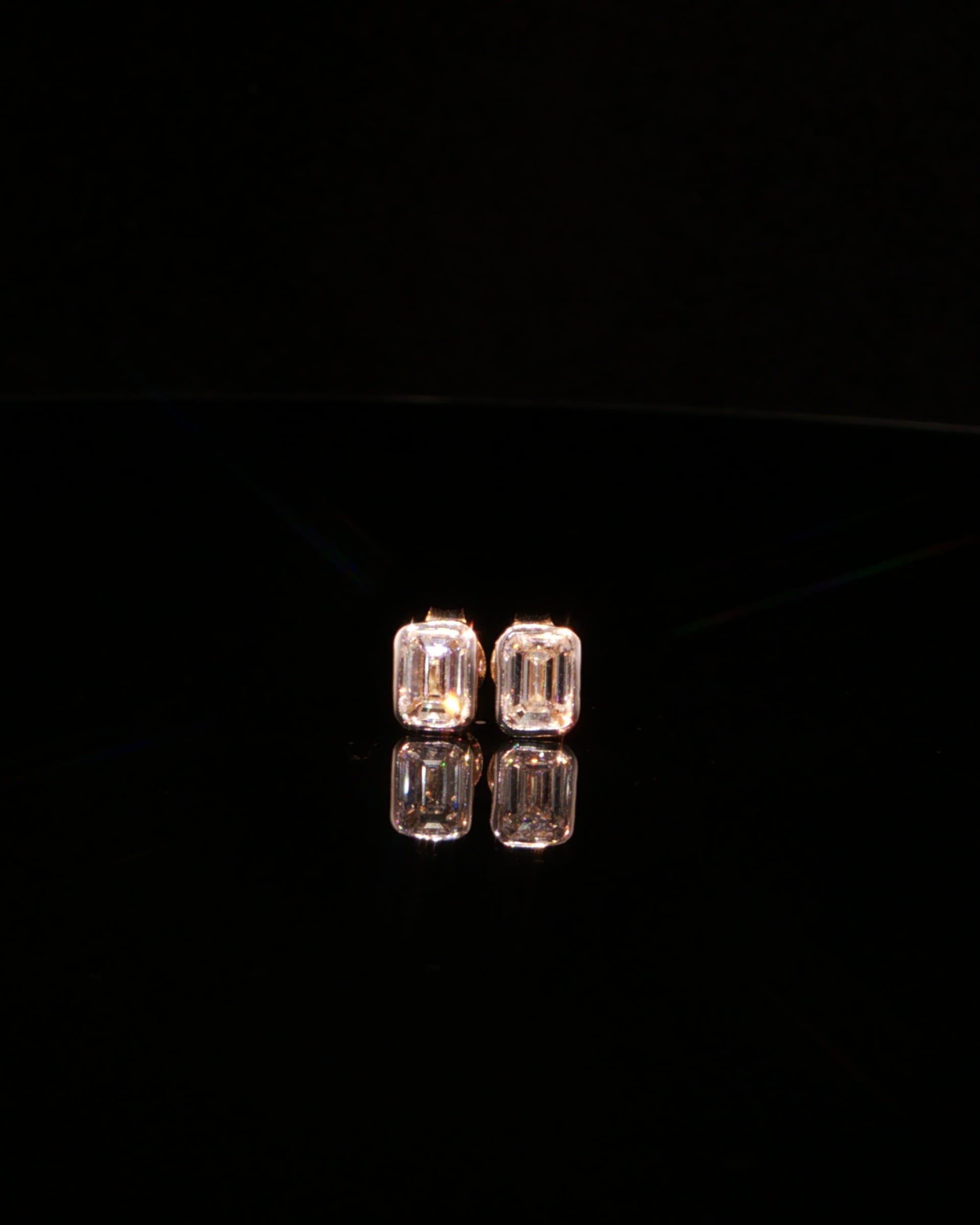 1.13 CTW Emerald Cut Lab-Grown Diamond Bezel Stud Earrings in 14K Yellow Gold