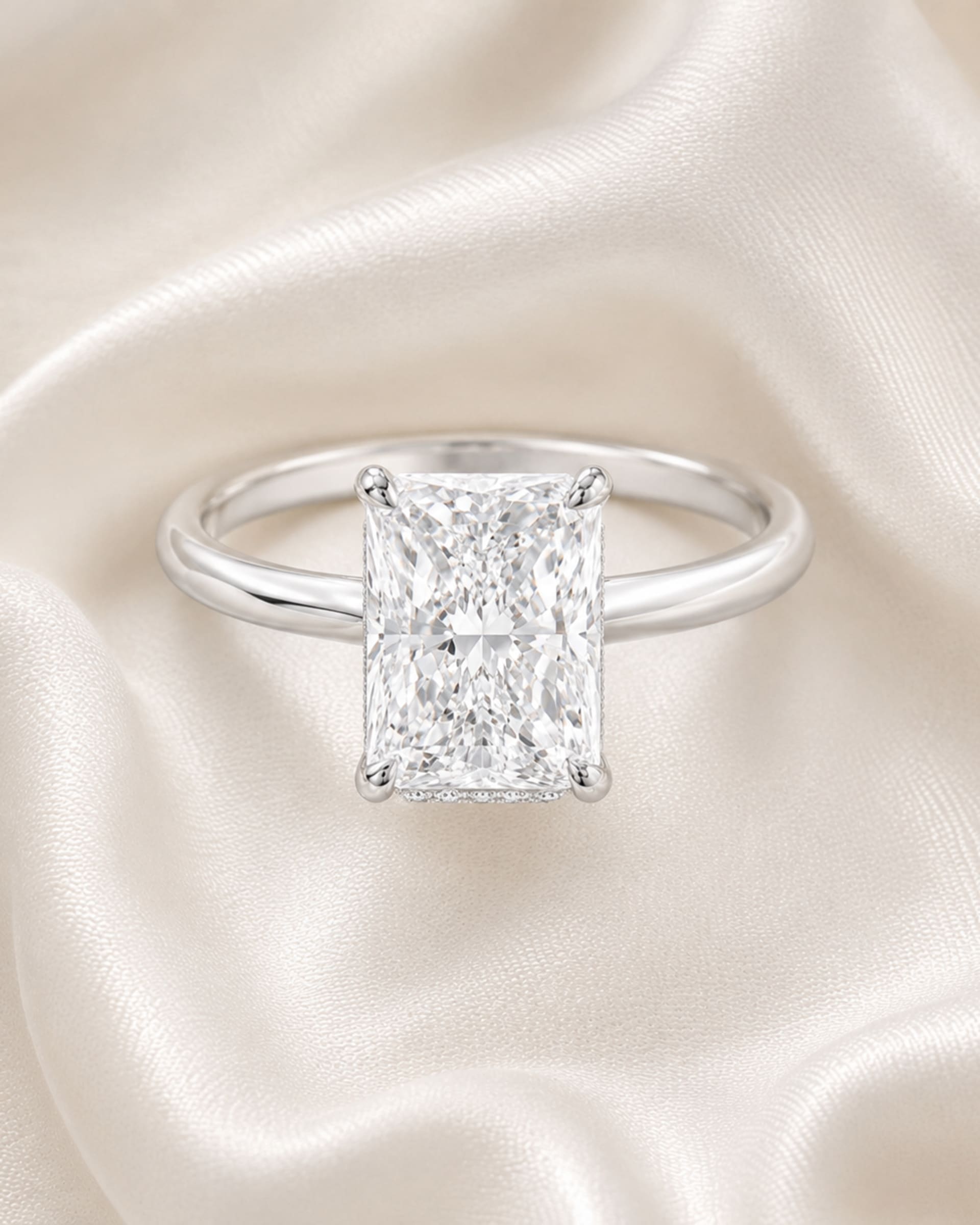 Radiant Diamond Hidden Halo Engagement Ring, view 4