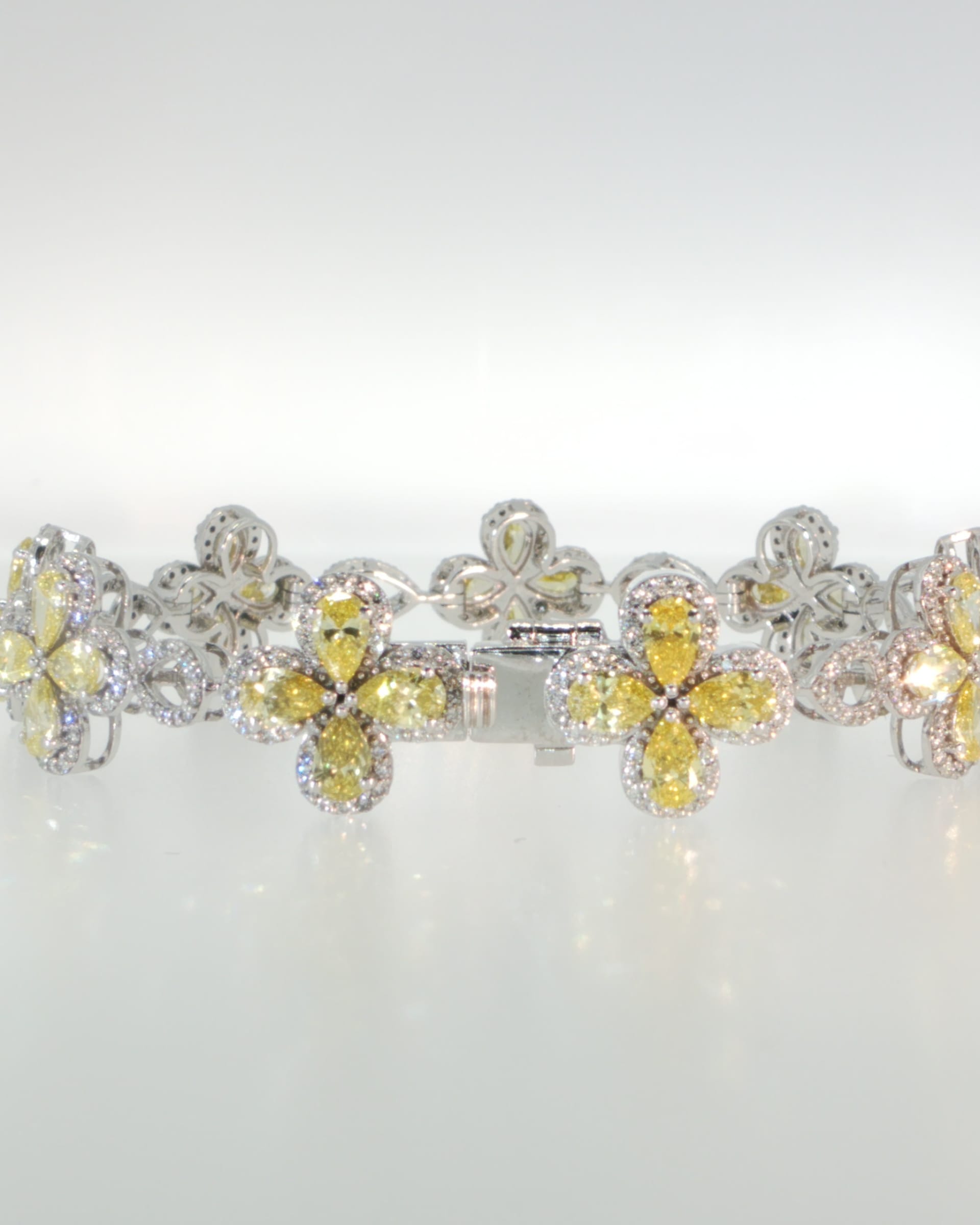 7.12 CTW Fancy Yellow Lab-Grown Diamond Floral Motif Bracelet in 14K White Gold