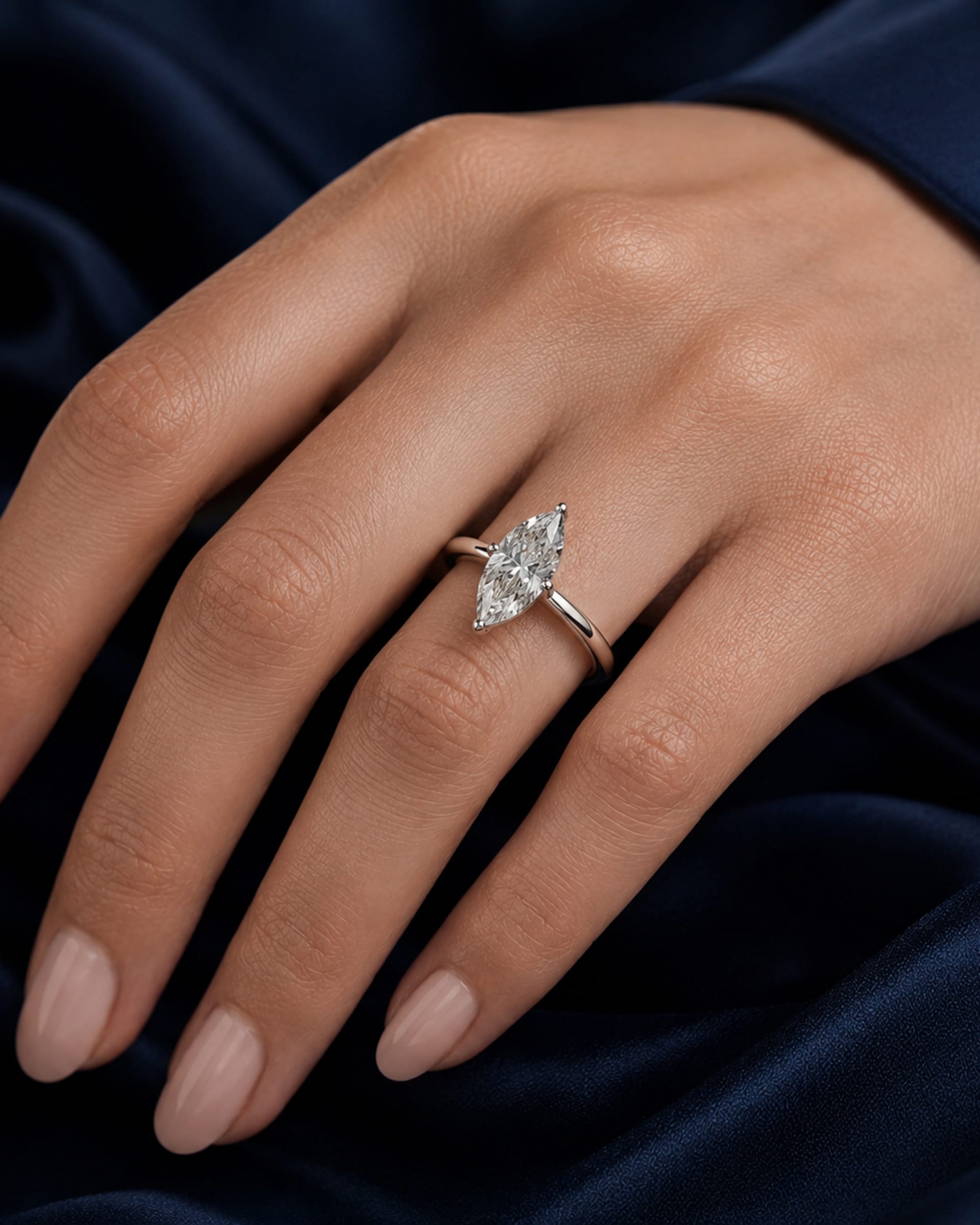 Marquise Diamond Hidden Halo Engagement Ring, view 2