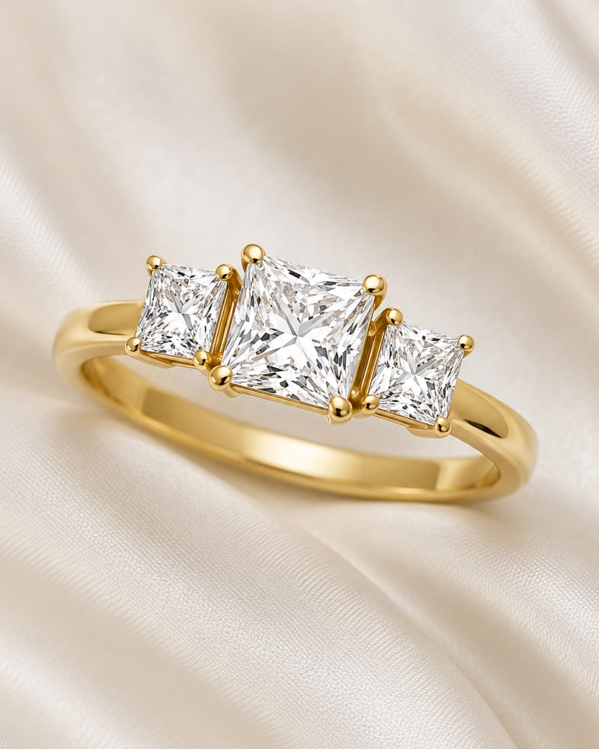 Princess Diamond Three Stone Engagement Ring, view 2