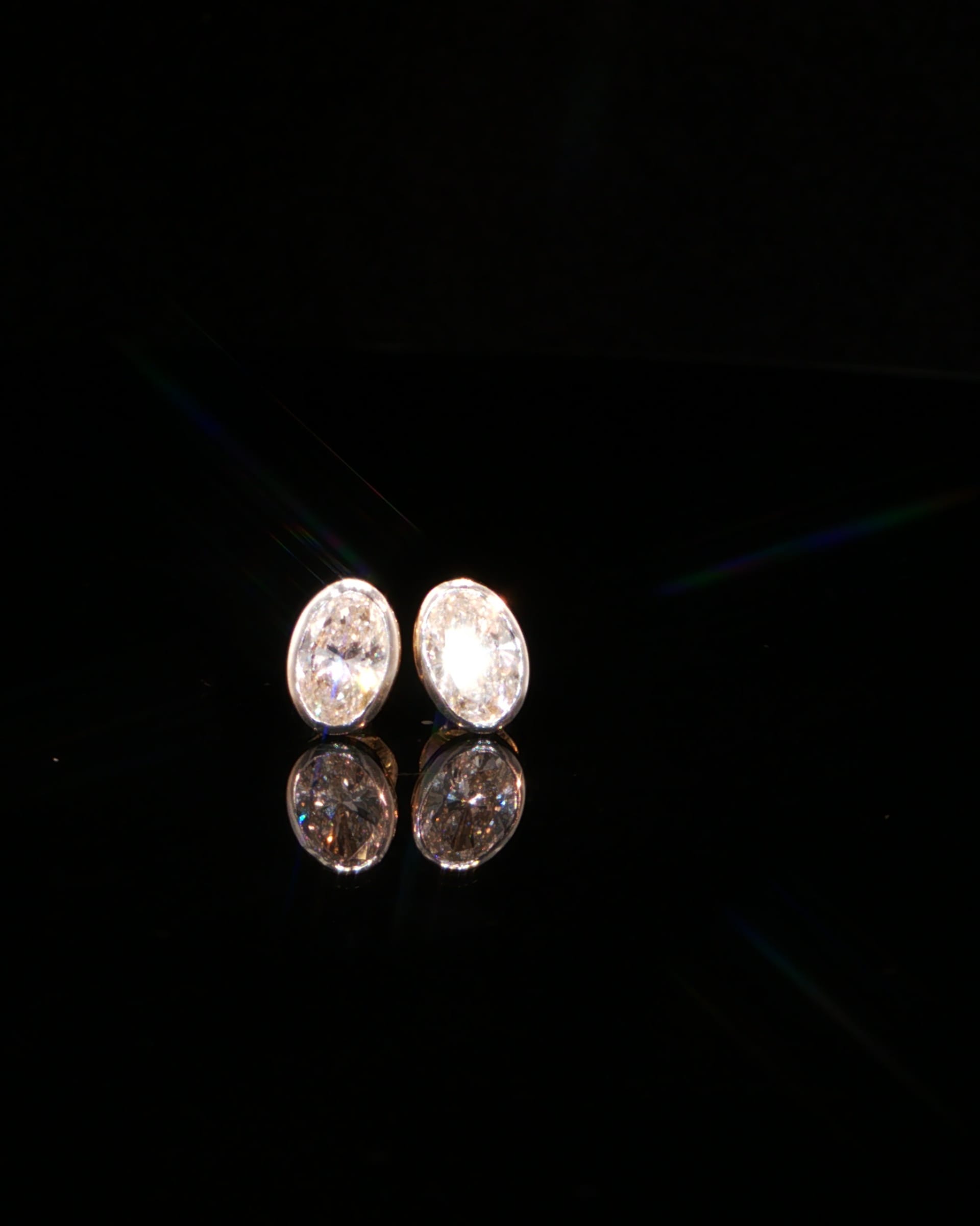 1.32 CTW Oval Cut Lab-Grown Diamond Bezel Stud Earrings in 14K Yellow Gold