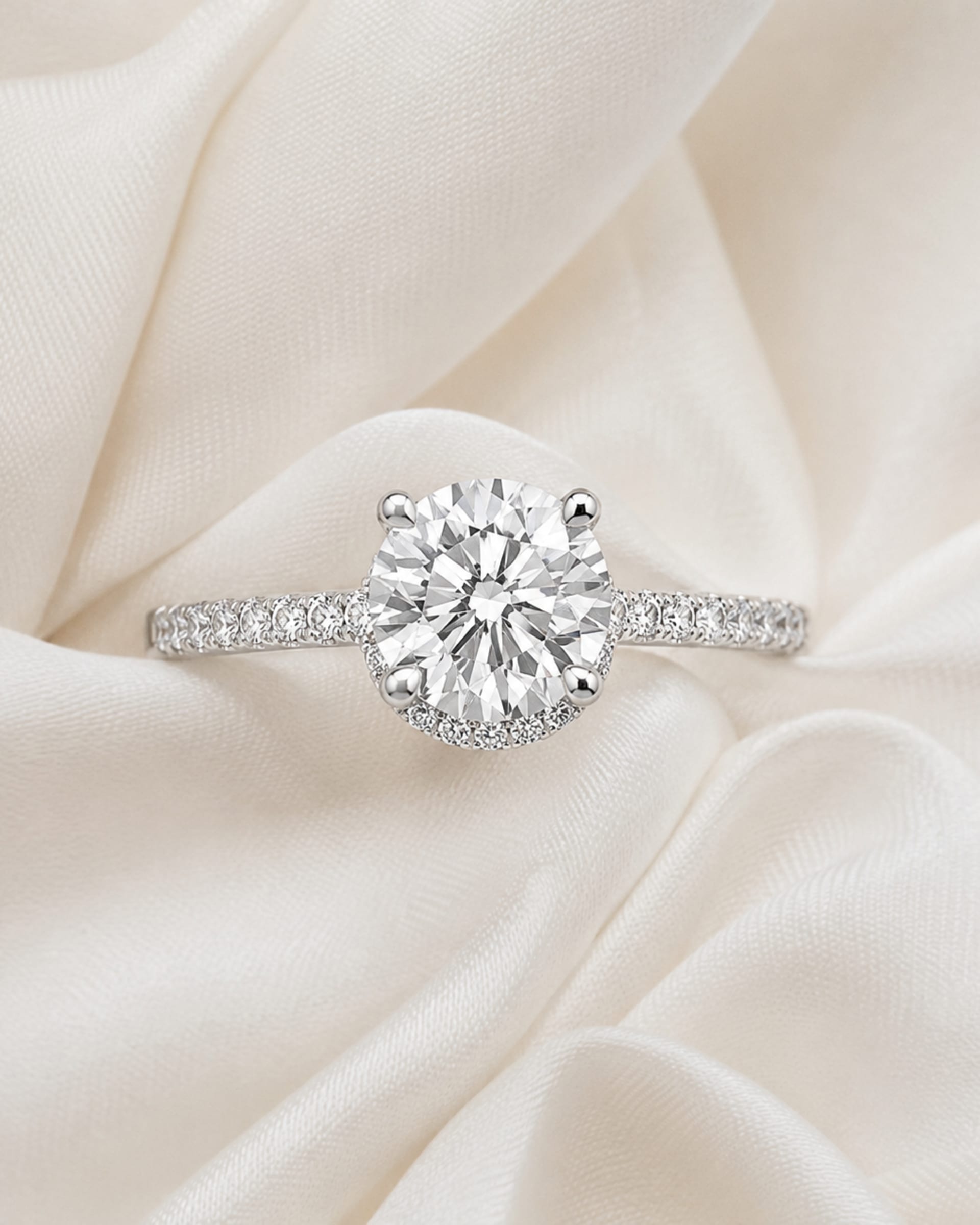 Round Diamond Pavé Hidden Halo Engagement Ring