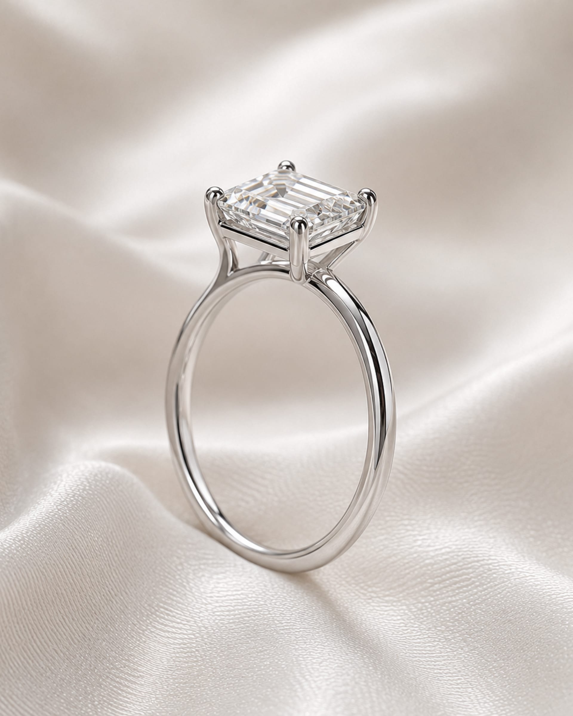 Emerald Diamond Solitaire Engagement Ring, view 4