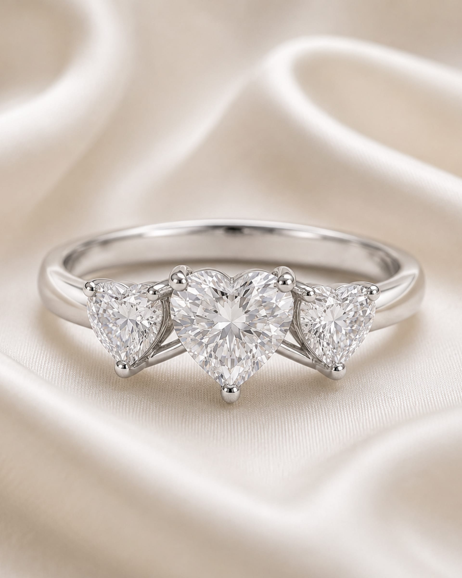 Heart Diamond Three Stone Engagement Ring, view 3
