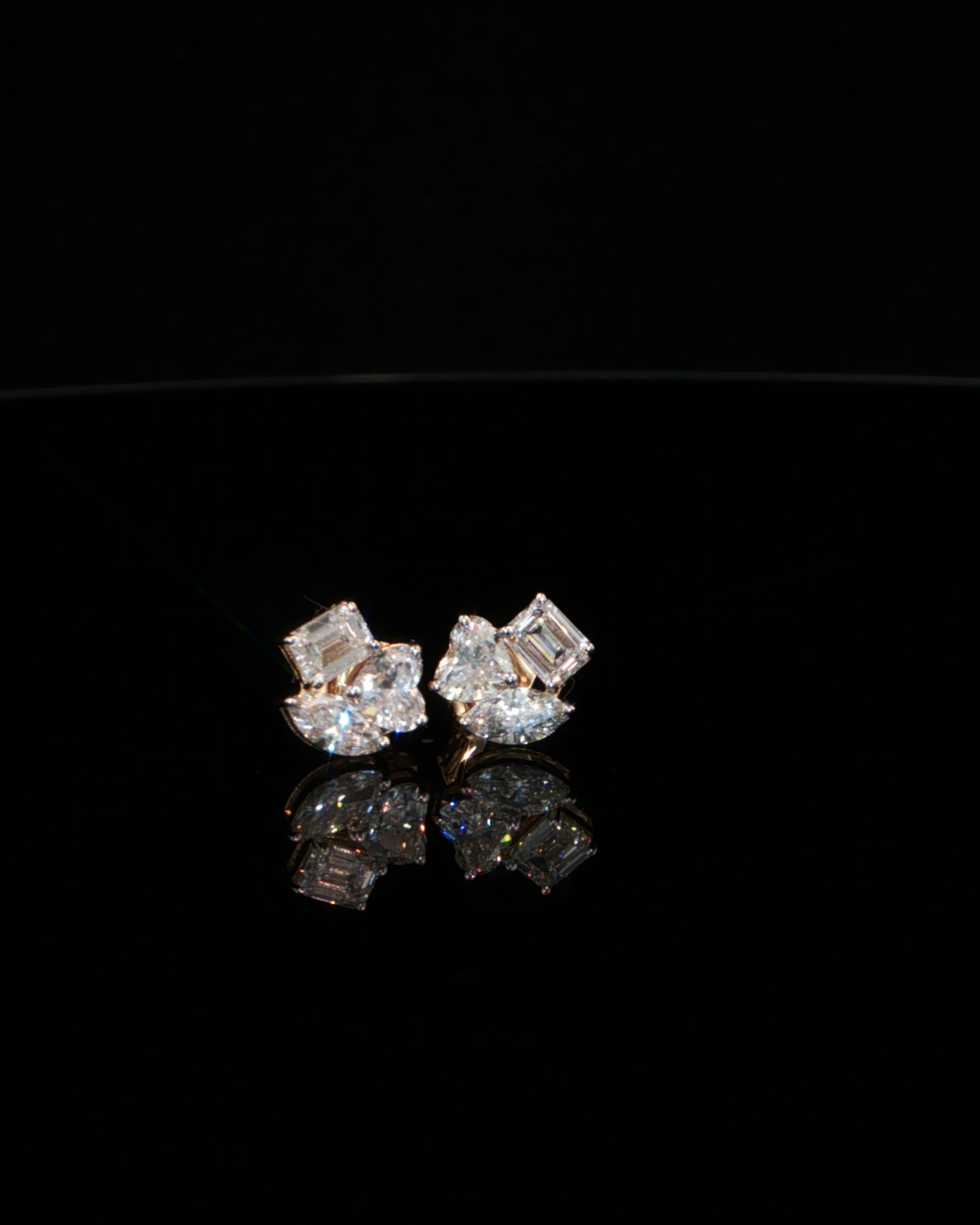 1.29 CTW Multi-Shape Lab-Grown Diamond Cluster Stud Earrings in 14K Yellow Gold