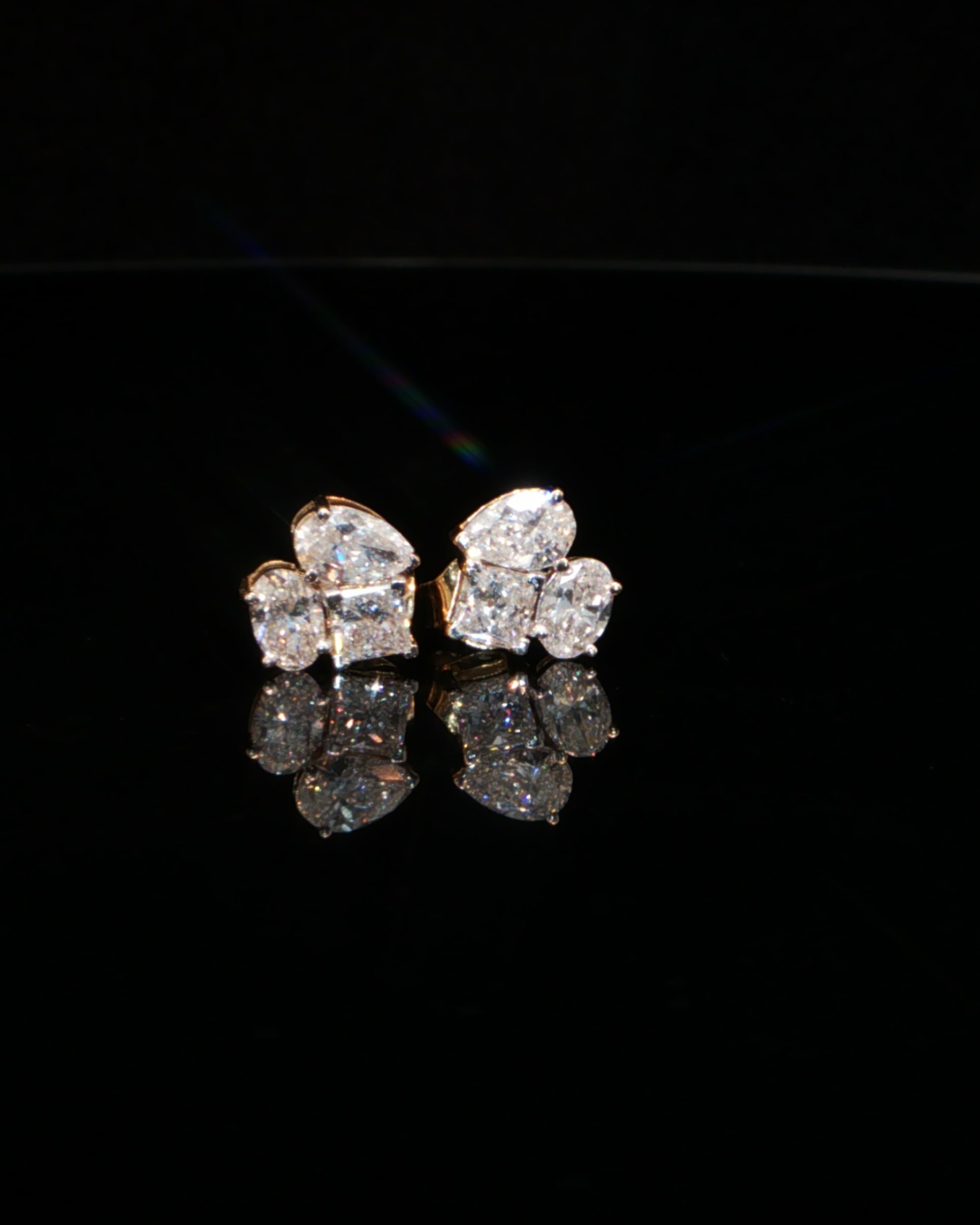 1.44 CTW Multi-Shape Lab-Grown Diamond Cluster Stud Earrings in 14K Yellow Gold, view 4