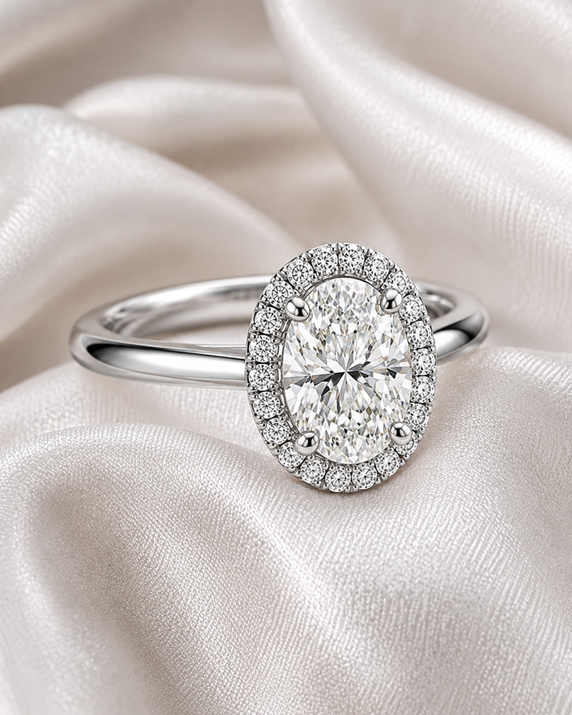 Oval Diamond Halo Engagement Ring, view 4
