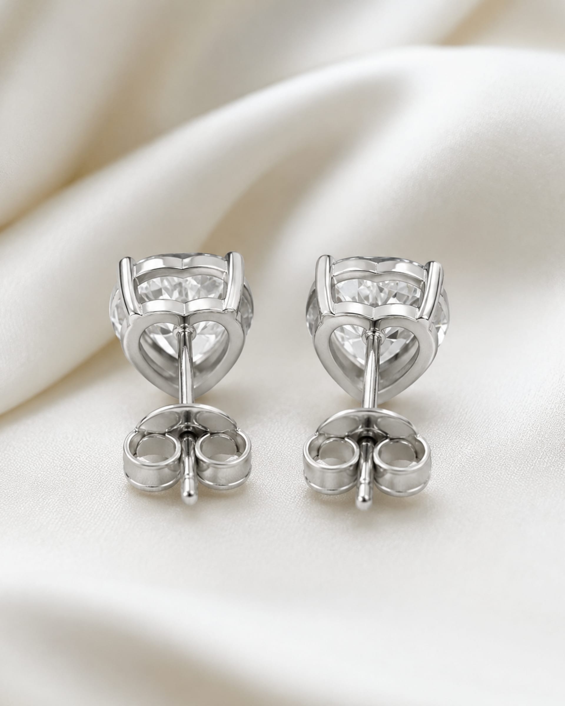 Heart Cut 3-Prong Martini Stud Earrings, view 3