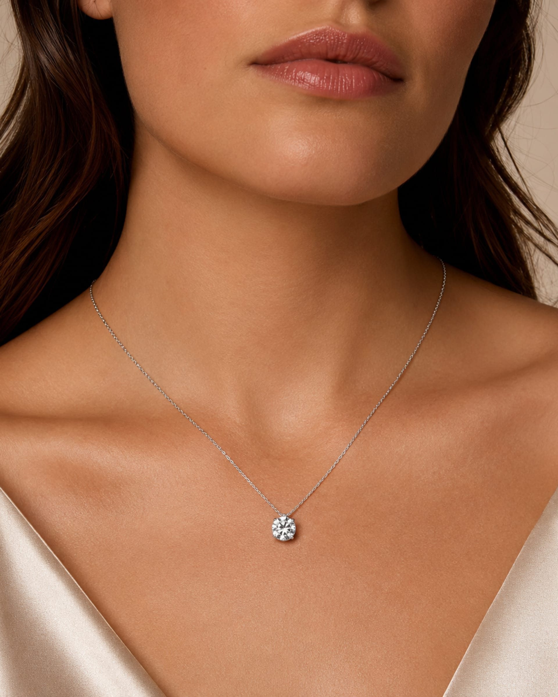 Round Cut Lab-Grown Diamond Solitaire Pendant Necklace, view 2