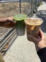 Boring Latte W/ Oat Milk & Strawberry Matcha Latte