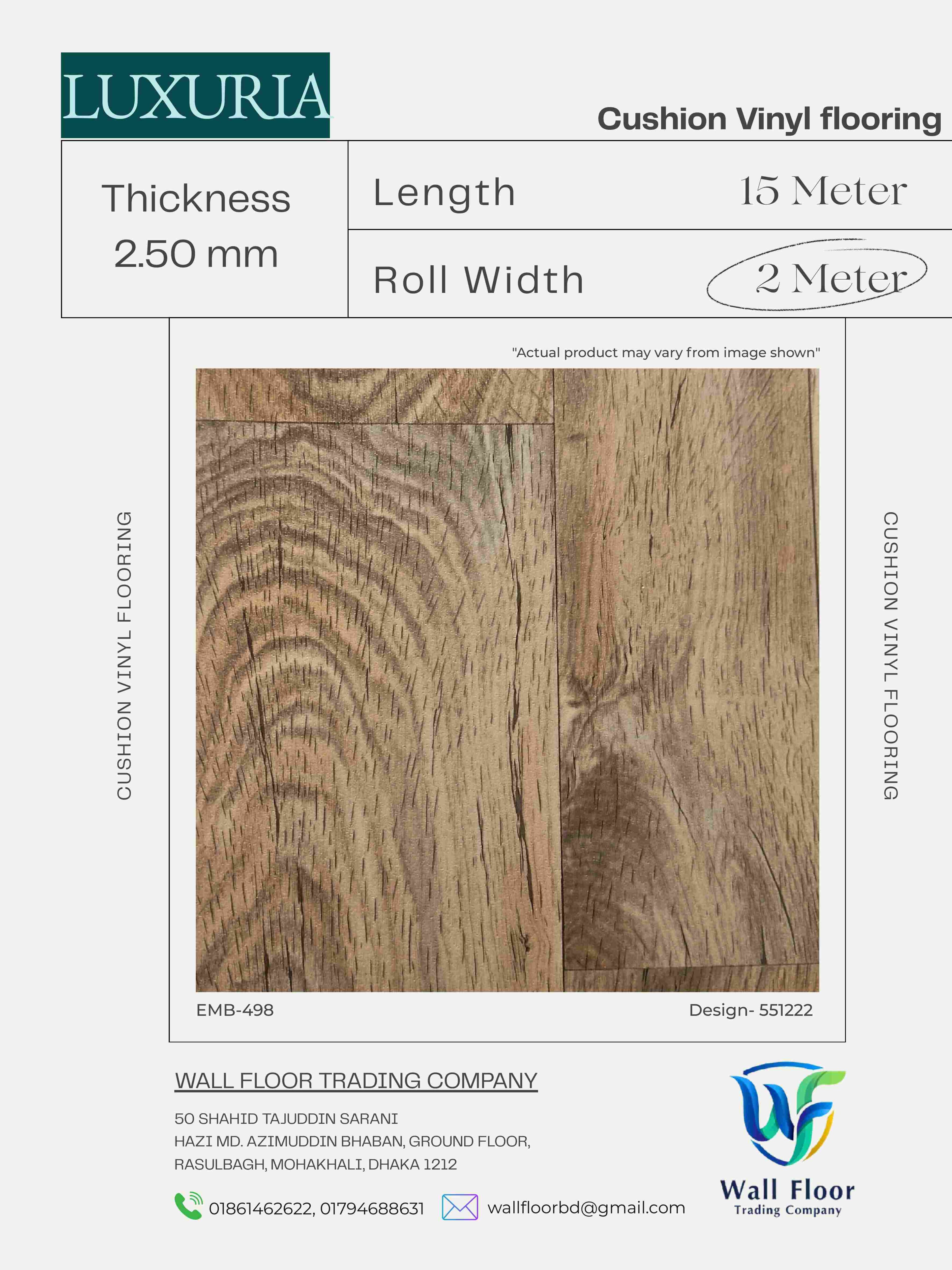 Luxuria Cushion Vinyl Flooring EMB 498 Design No 551222