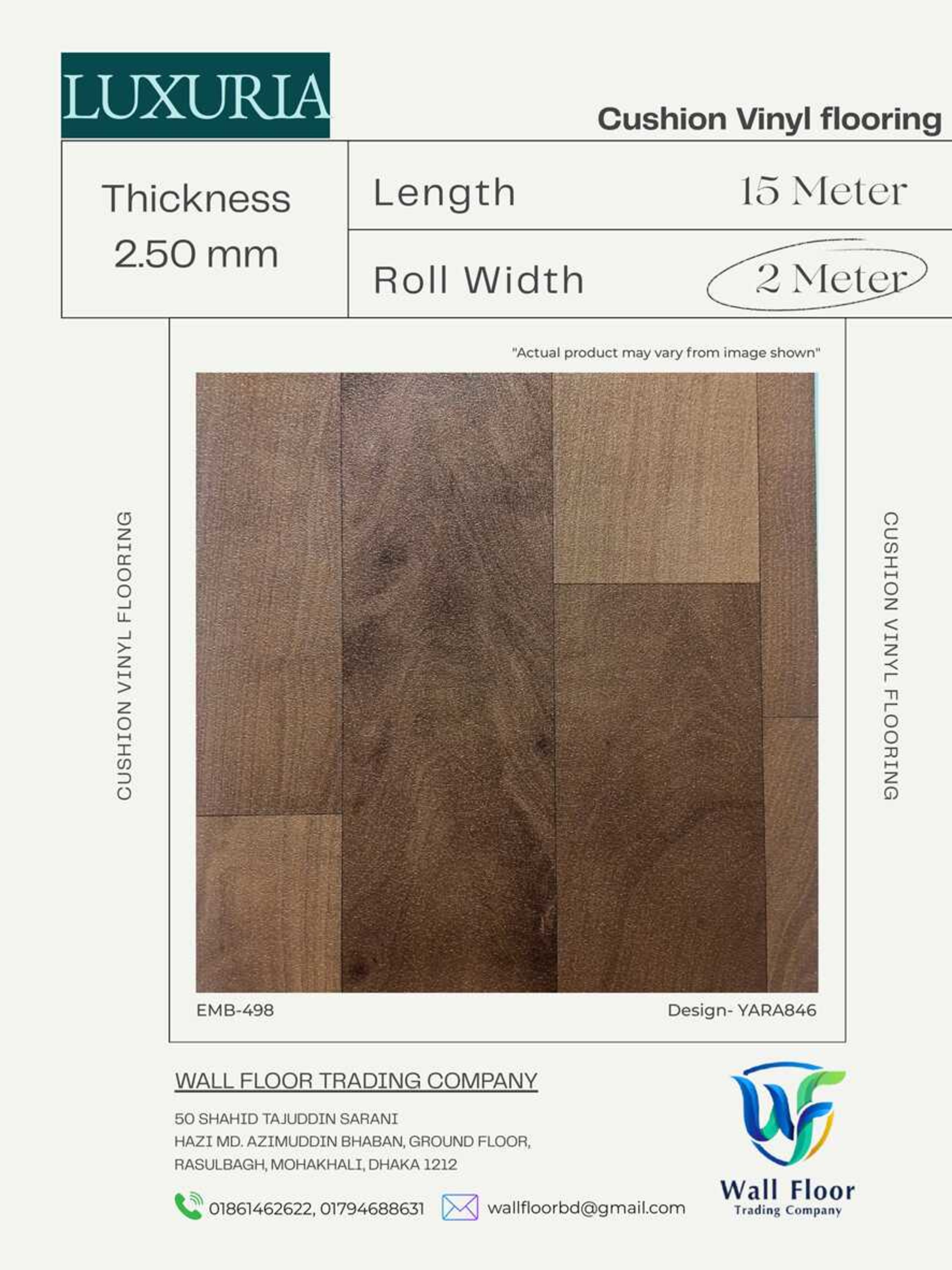 Luxuria Cushion Vinyl Flooring EMB 498 Design No YARA846