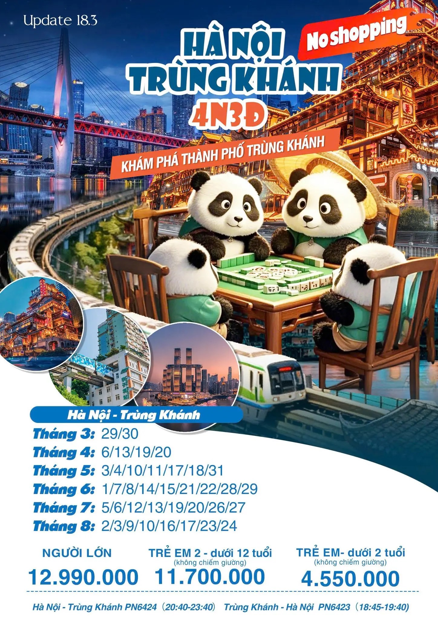 Lịch Hà Nội - Trùng Khánh 4N3Đ từ tháng 3 đến tháng 8: dễ nhìn hơn khi tách rõ từng nhánh trải nghiệm - ảnh 1