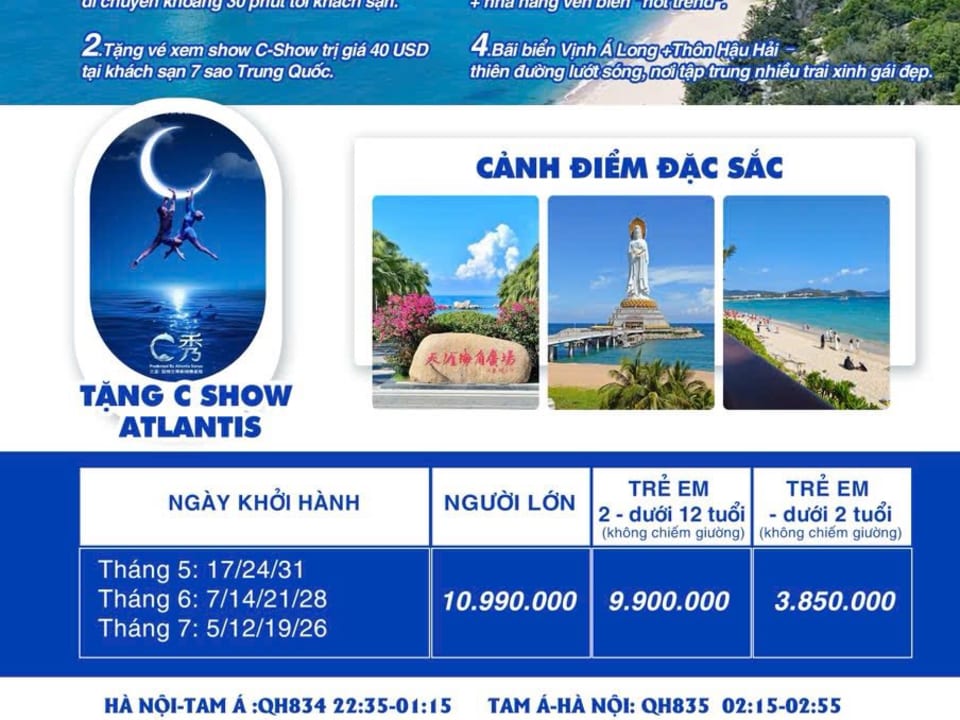 Lịch Đảo Hải Nam - Tam Á 4N3Đ và 5N4Đ: cập nhật các đợt bay Bamboo từ cuối tháng 4 đến hết tháng 7