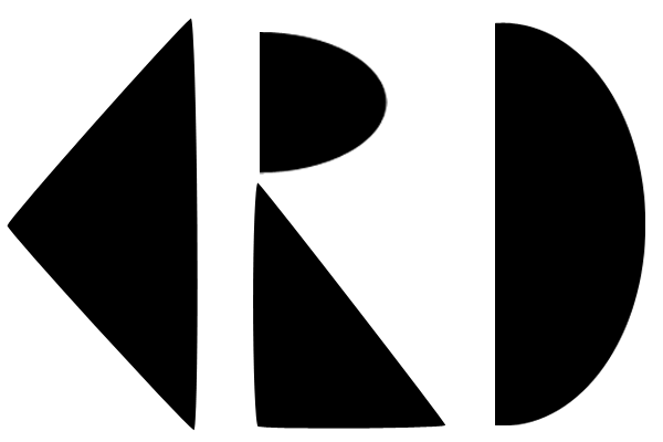 Logo for Kate Dameron - black and white abstracted shapes representing the intials KRD