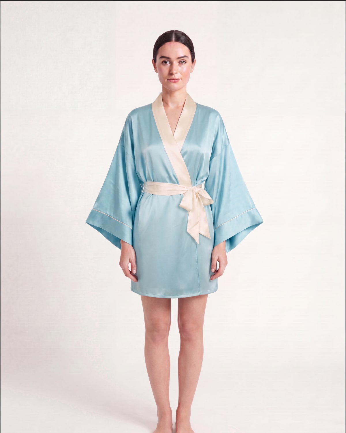 Silk robe in soft sky blue — SILKILINEN