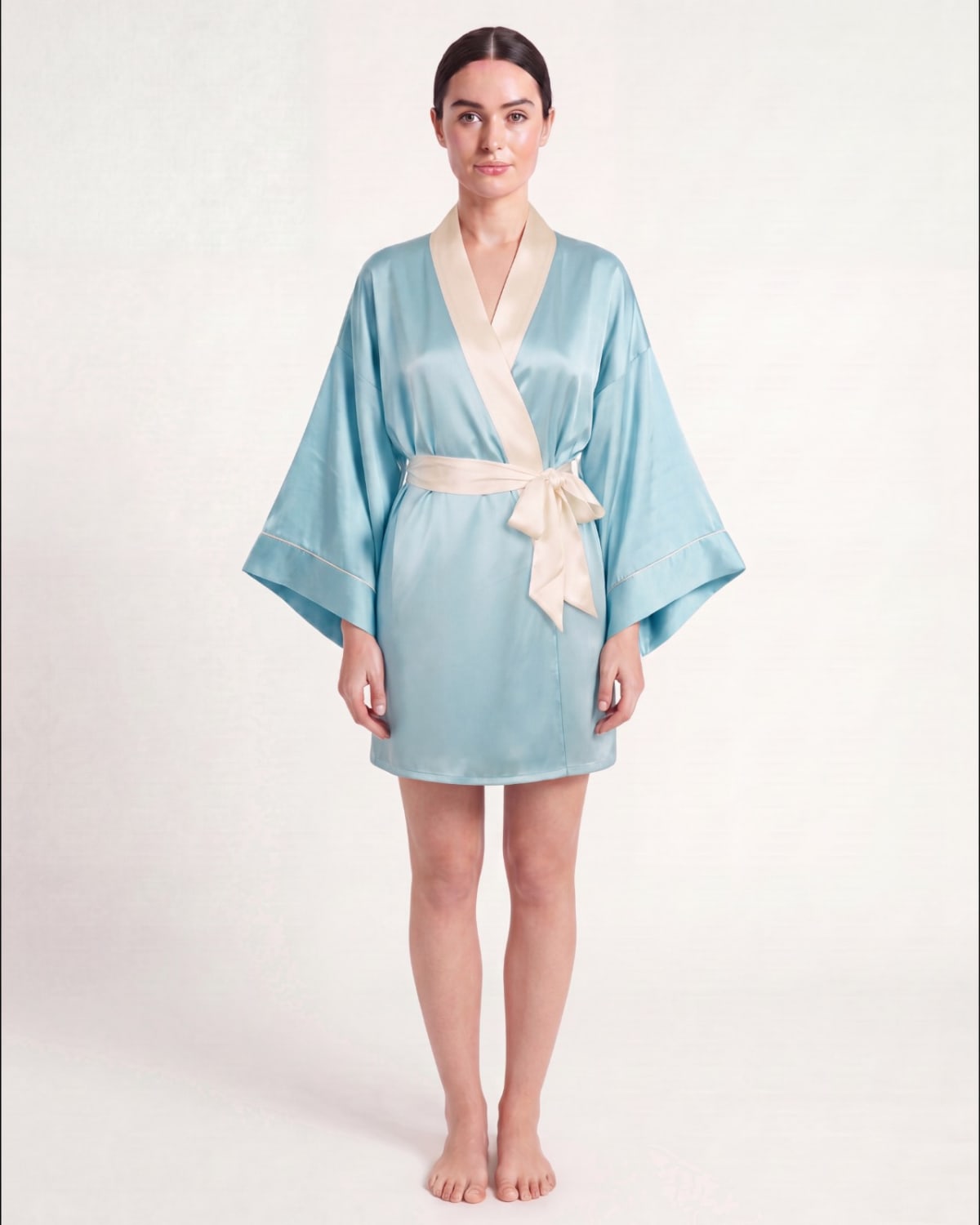 SKY BLUE Silk Kimono Robe by SILKILINEN — hero view, handmade mulberry silk in Donegal