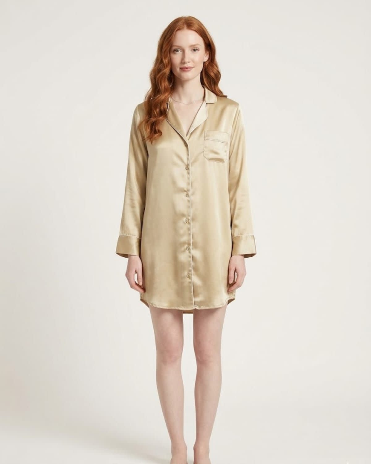 Bare Champagne Silk Nightshirt — hero view, handmade mulberry silk by SILKILINEN Donegal