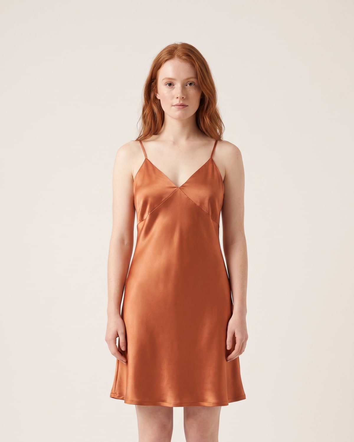 Silk Slip Dress in Sunset Copper — hero view, handmade silk by SILKILINEN Donegal