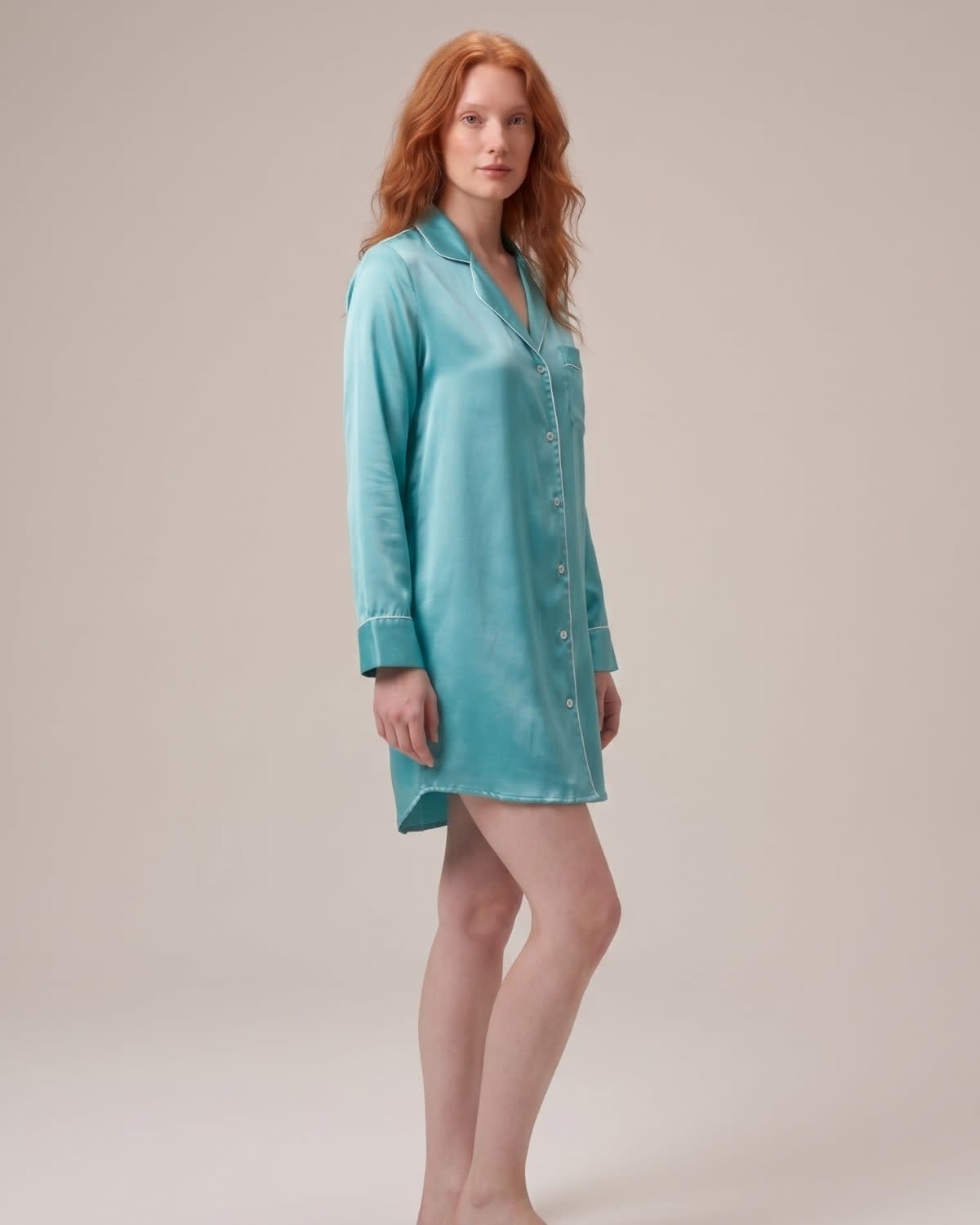 Silk Nightshirt in Sky Blue by SILKILINEN — side view