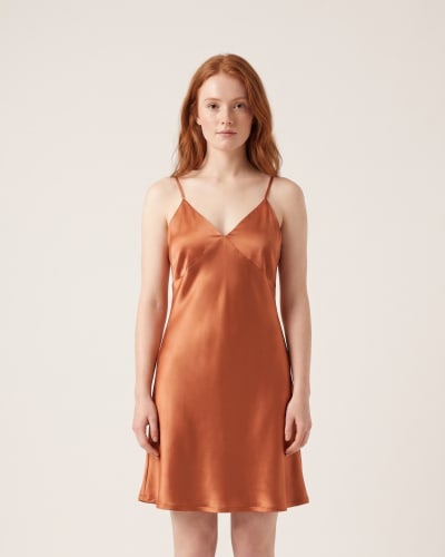 Silk Slip Dress in Sunset Copper — hero view, handmade silk by SILKILINEN Donegal