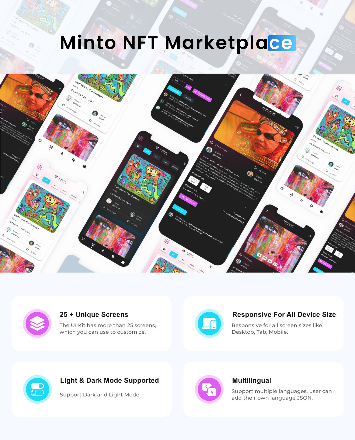 Minto NFT Marketplace-poster-25screen-lightdarkmode-multlingual-opensea