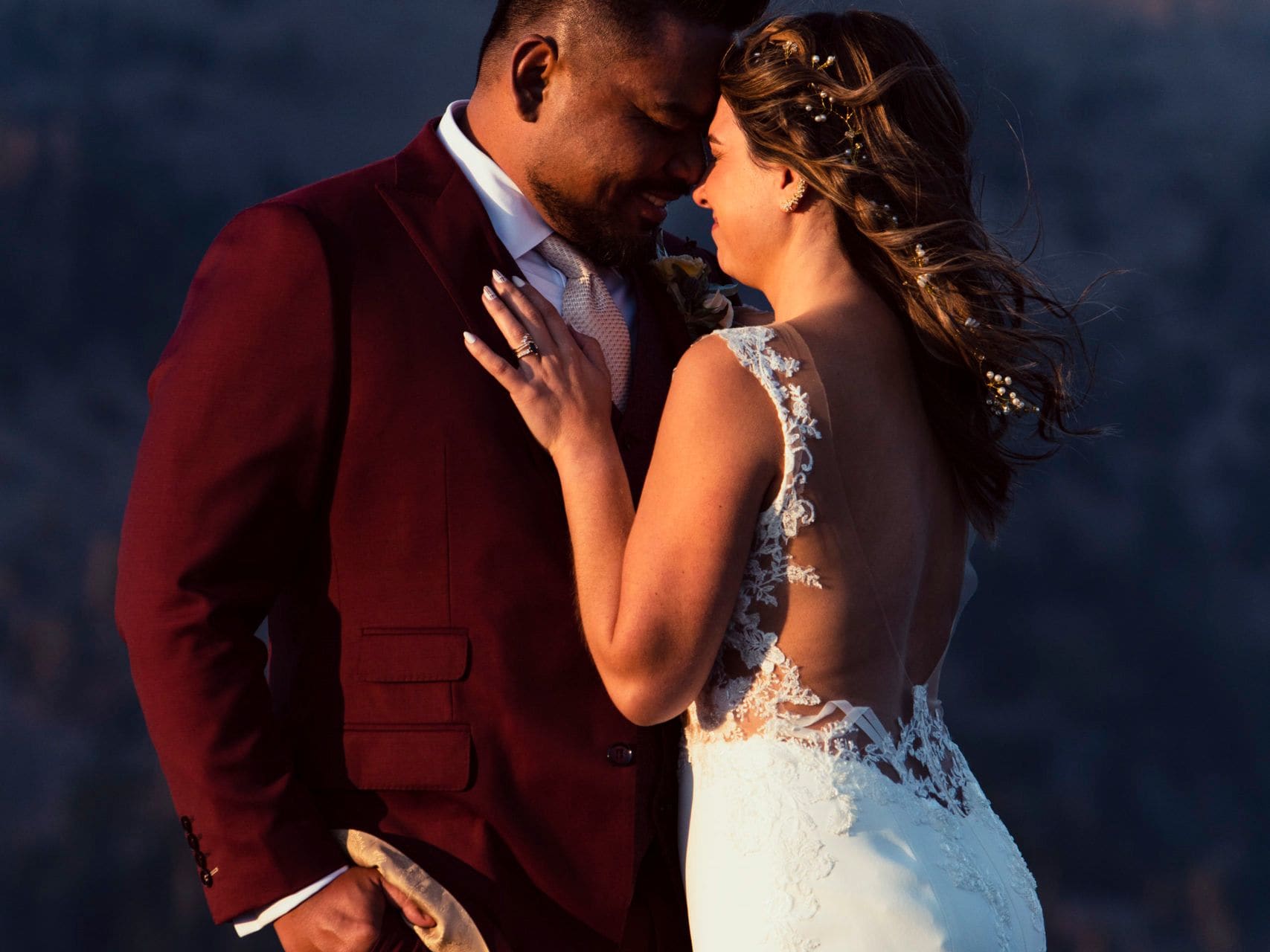 wedding couple in embrace