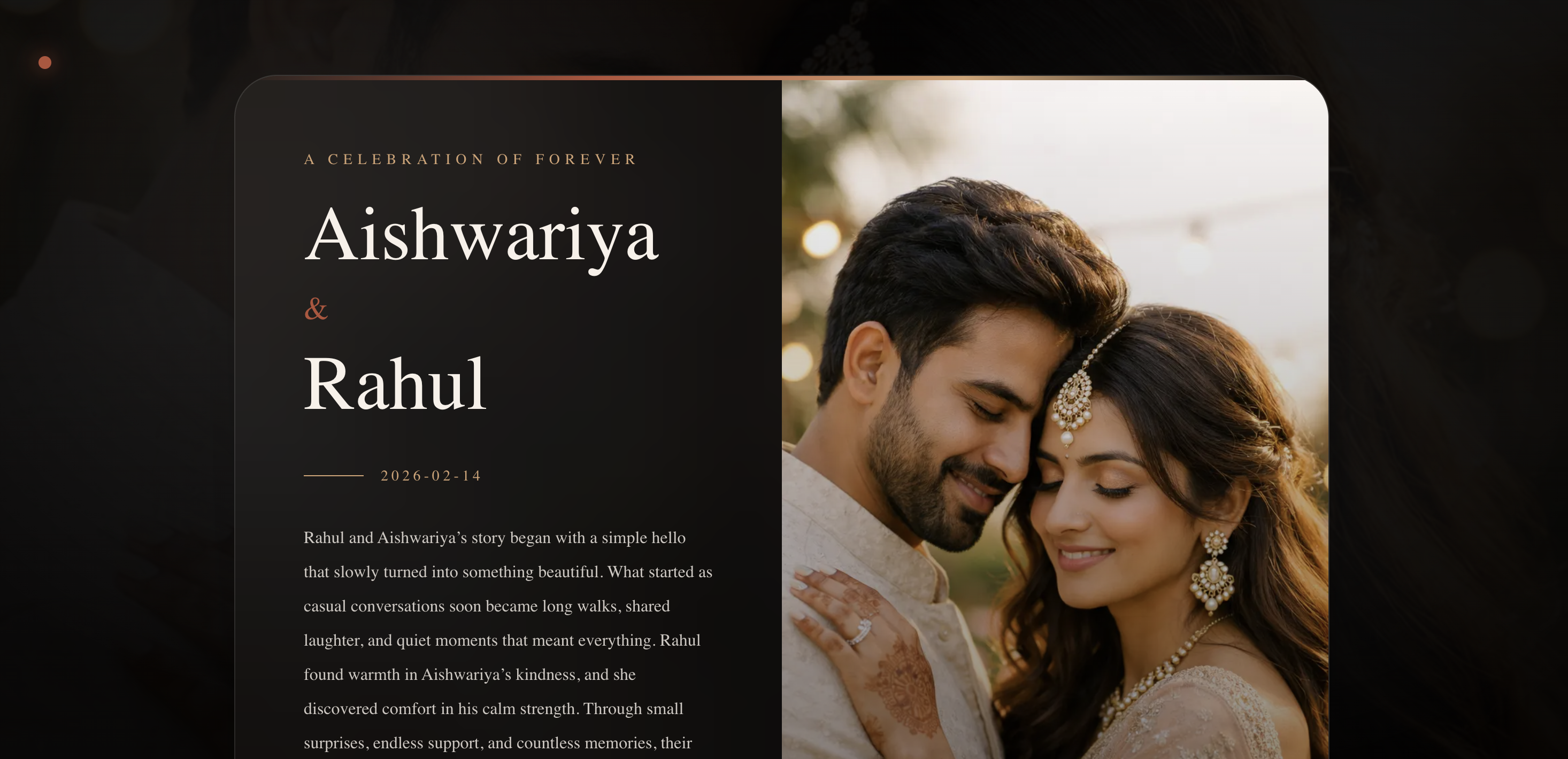 Staicy and Renzo wedding website preview — Velvet Ember