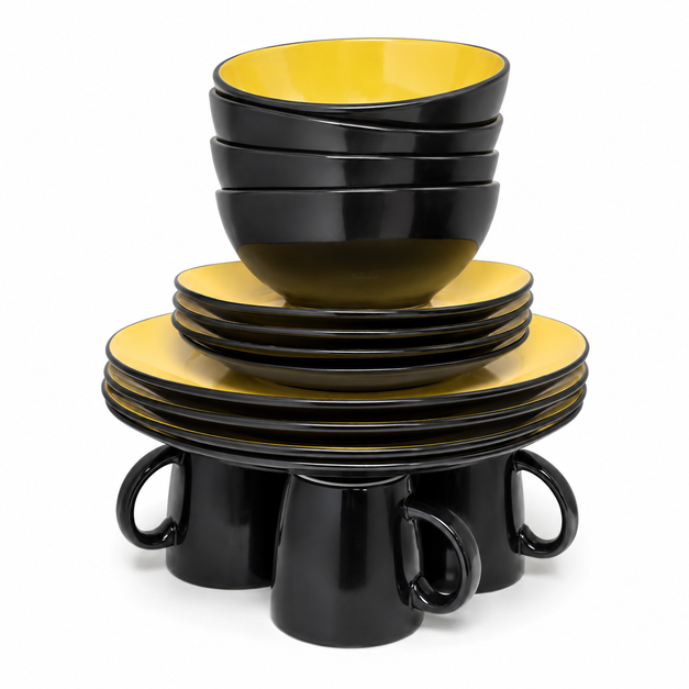 Premium Black & Yellow Ceramic Dinner 16PCS Set-(8362)