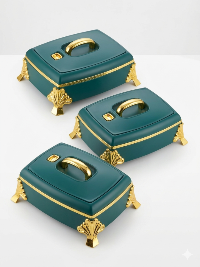 Luxury Rectangular Food Warmer Set (3 Piece)