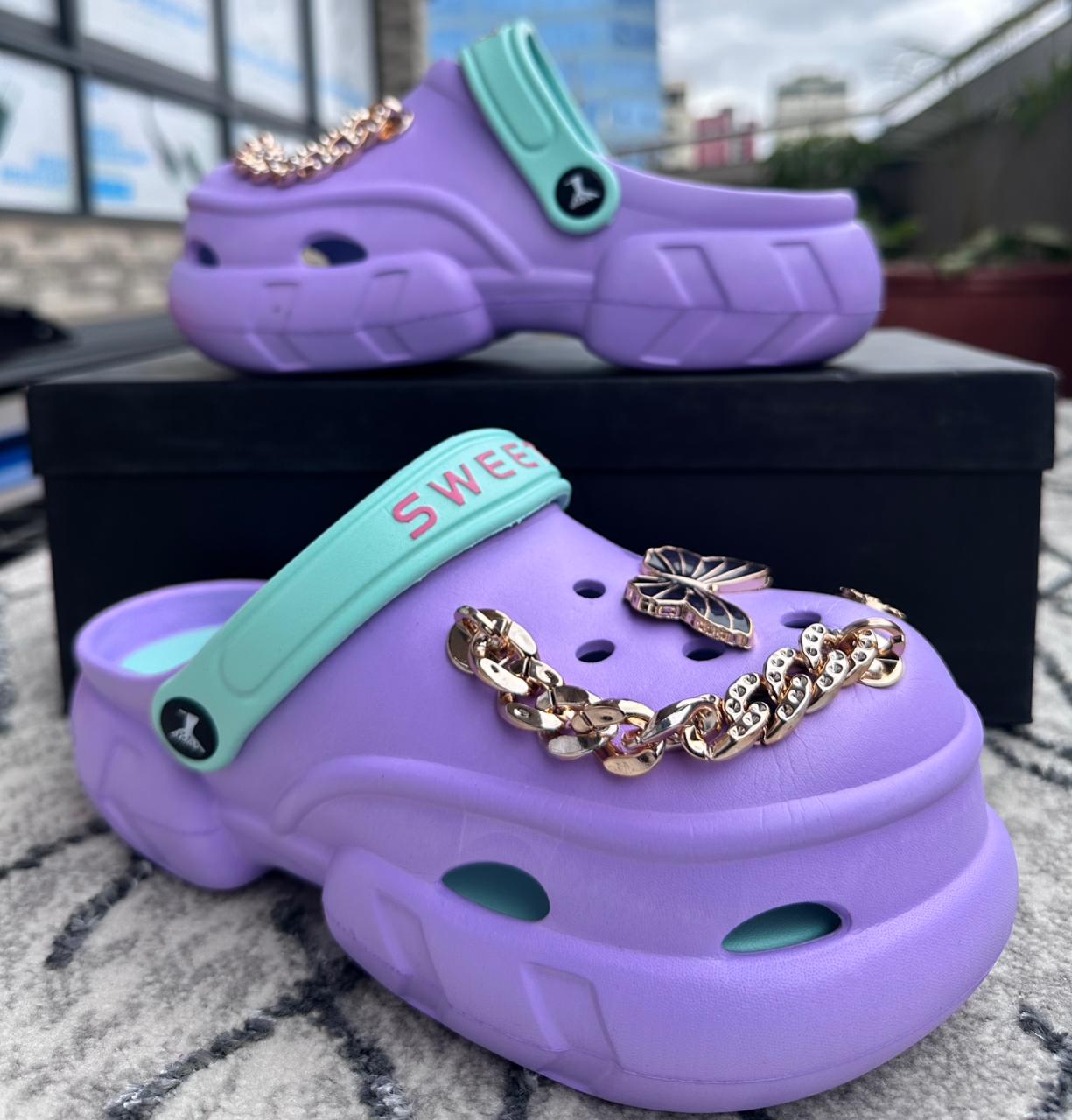 Purple Gold Chain Platform Ladies Crocs