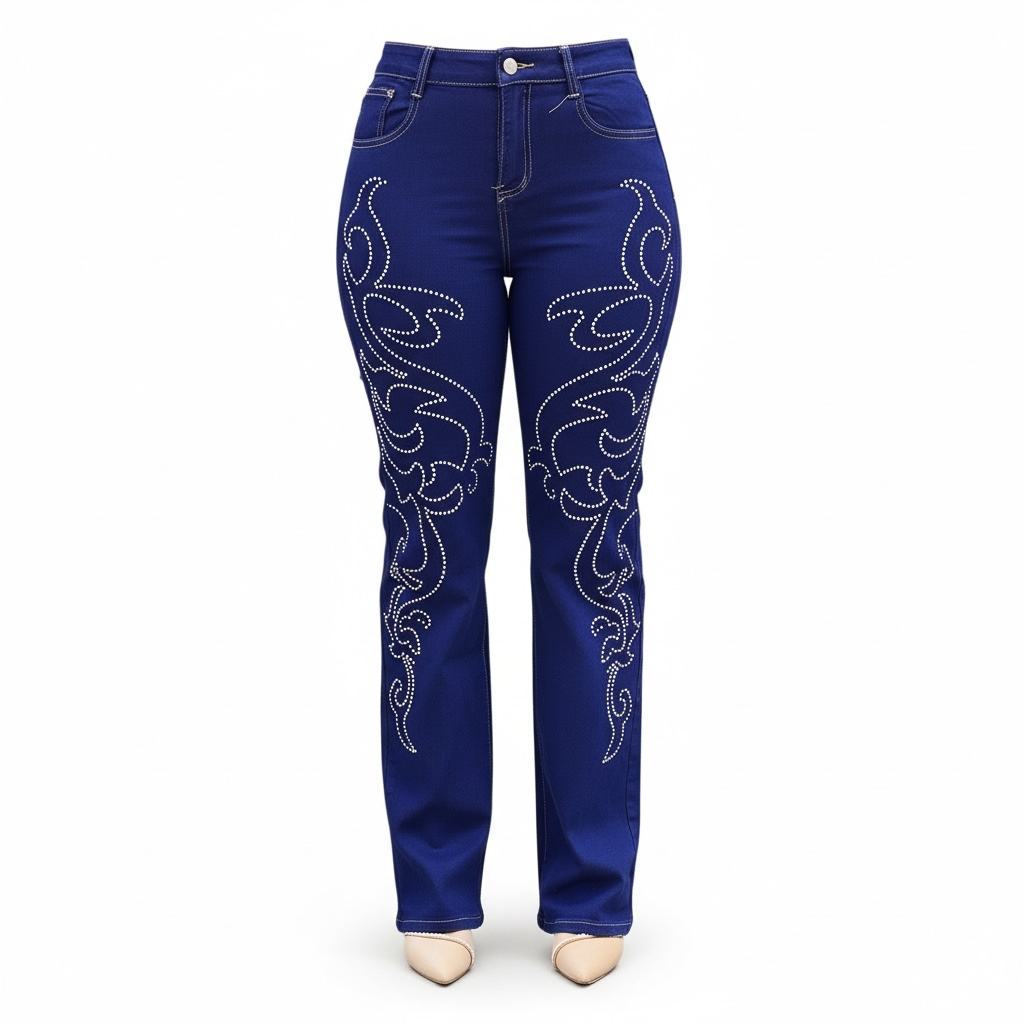 Ornate Crystal Pattern Mummy Jeans 6009
