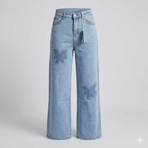 JY1209 Butterfly Wide Leg High Waist Denim Jeans