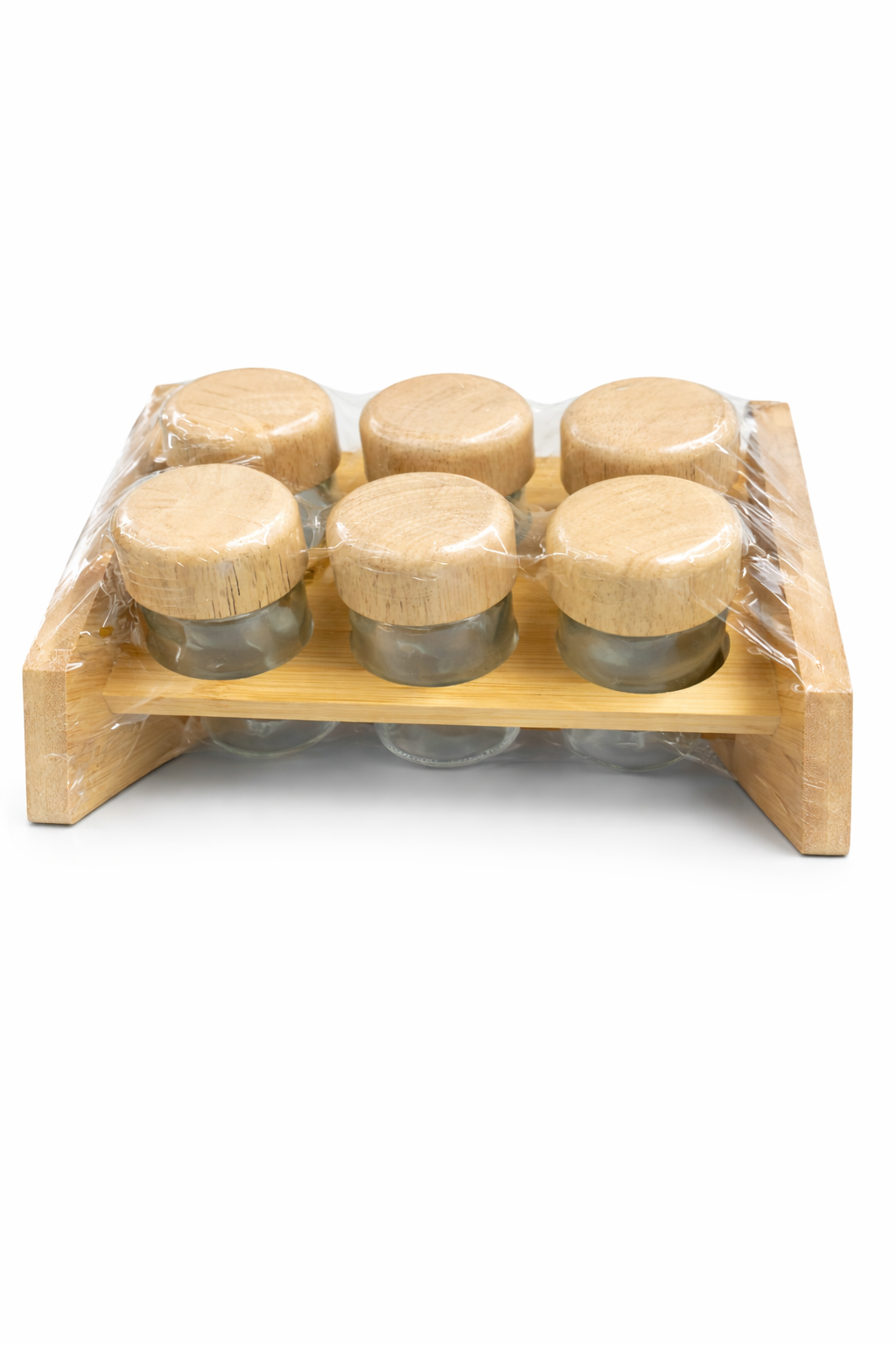 6-Piece Glass Spice Jar Set with Wooden Rack – Kitchen Countertop Spice Organizer