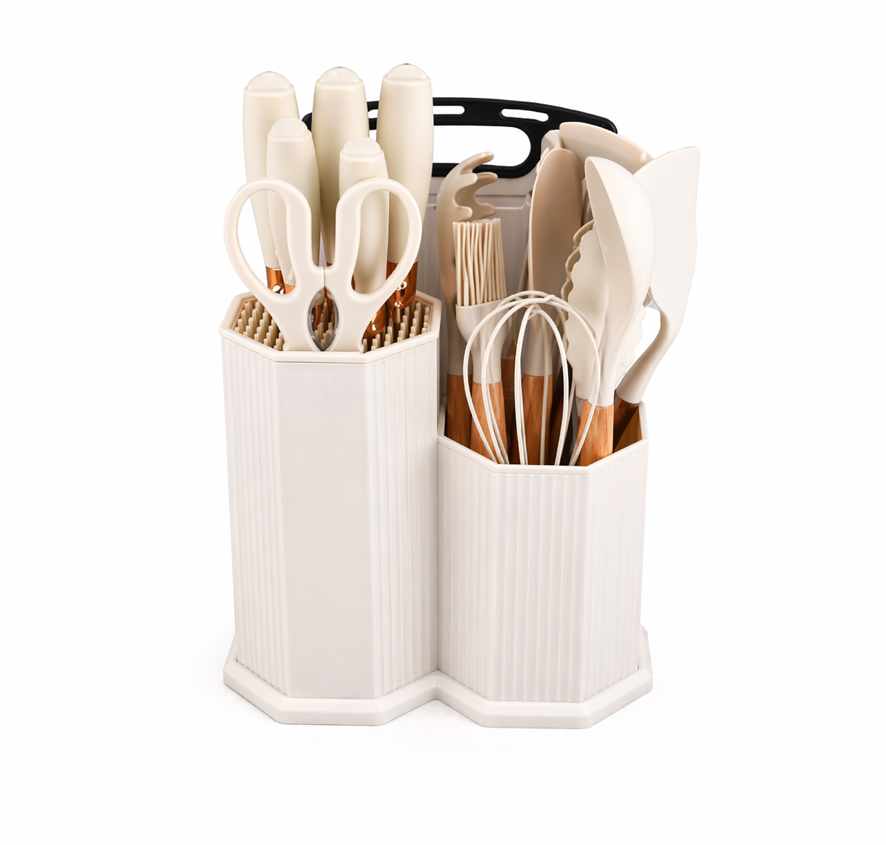 Hexagonal bucket silicone kitchen utensils 19 piece set • xysj-0016