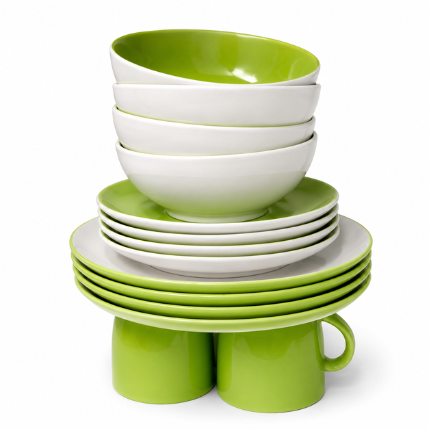 Premium Green & White Ceramic Dinner 16 PCS Set-(8922)