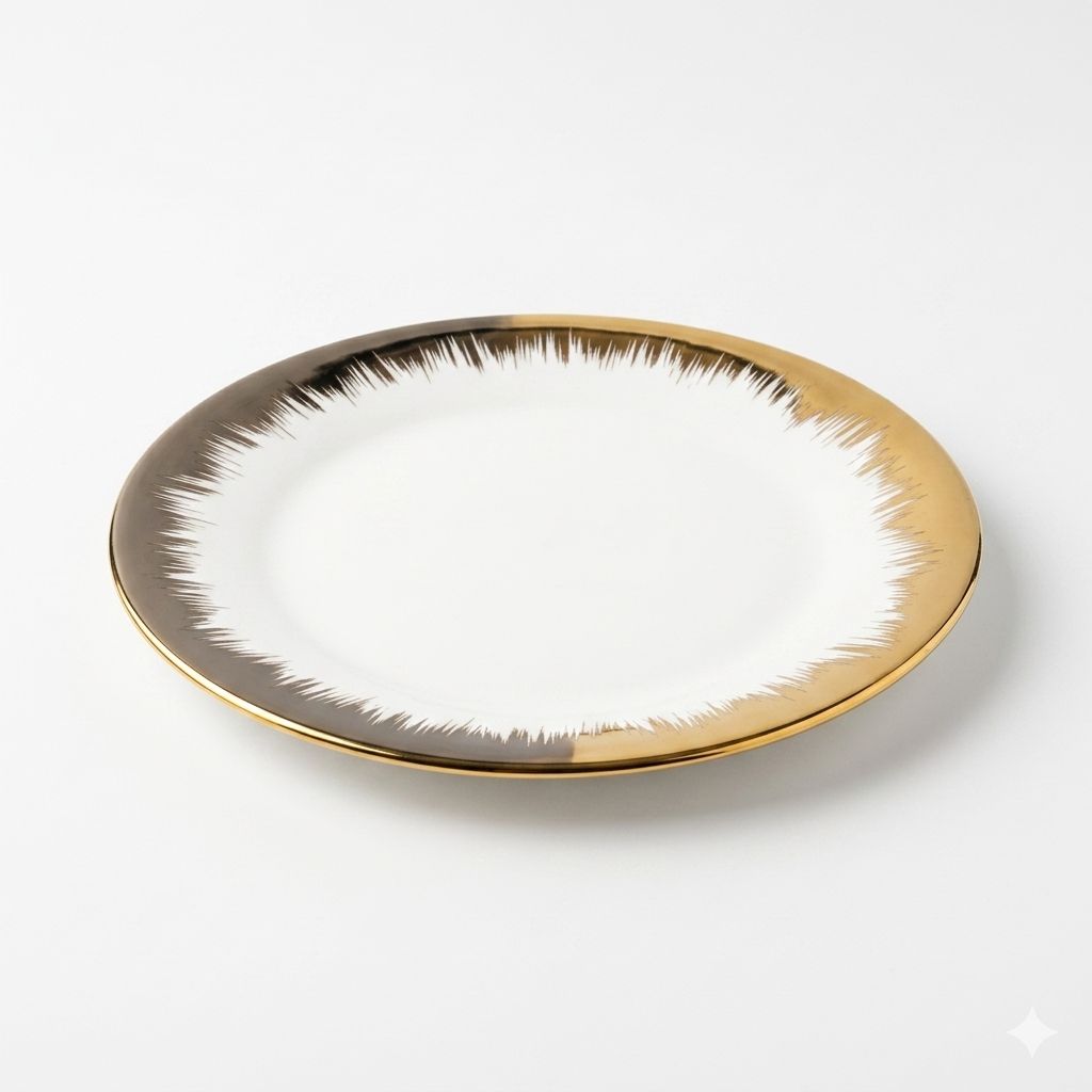 Gold Rimmed Flat Plate Set – 6 Pieces (8 Inch)