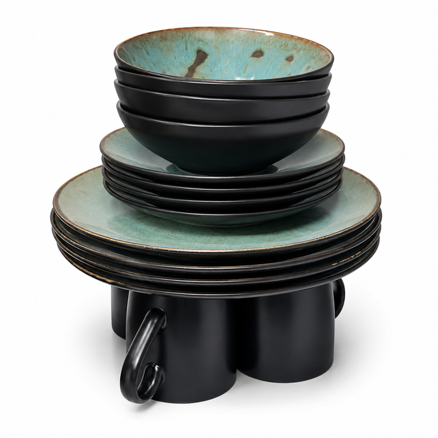 Premium Black & Turquoise Ceramic Dinner Set–(1285)