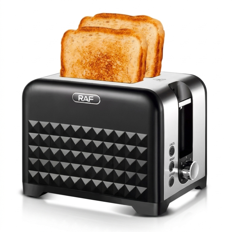 RAF 2-Slice Pop-Up Toaster R.2101 – Matte Black Diamond Design