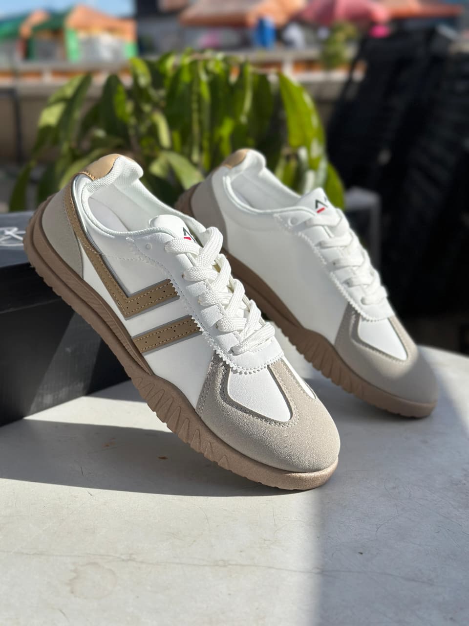 AMG Dual Stripe Casual Sneakers – White Brown Variant