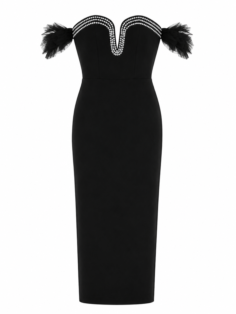 Plunge Neck 686 Crystal Embellished Dress