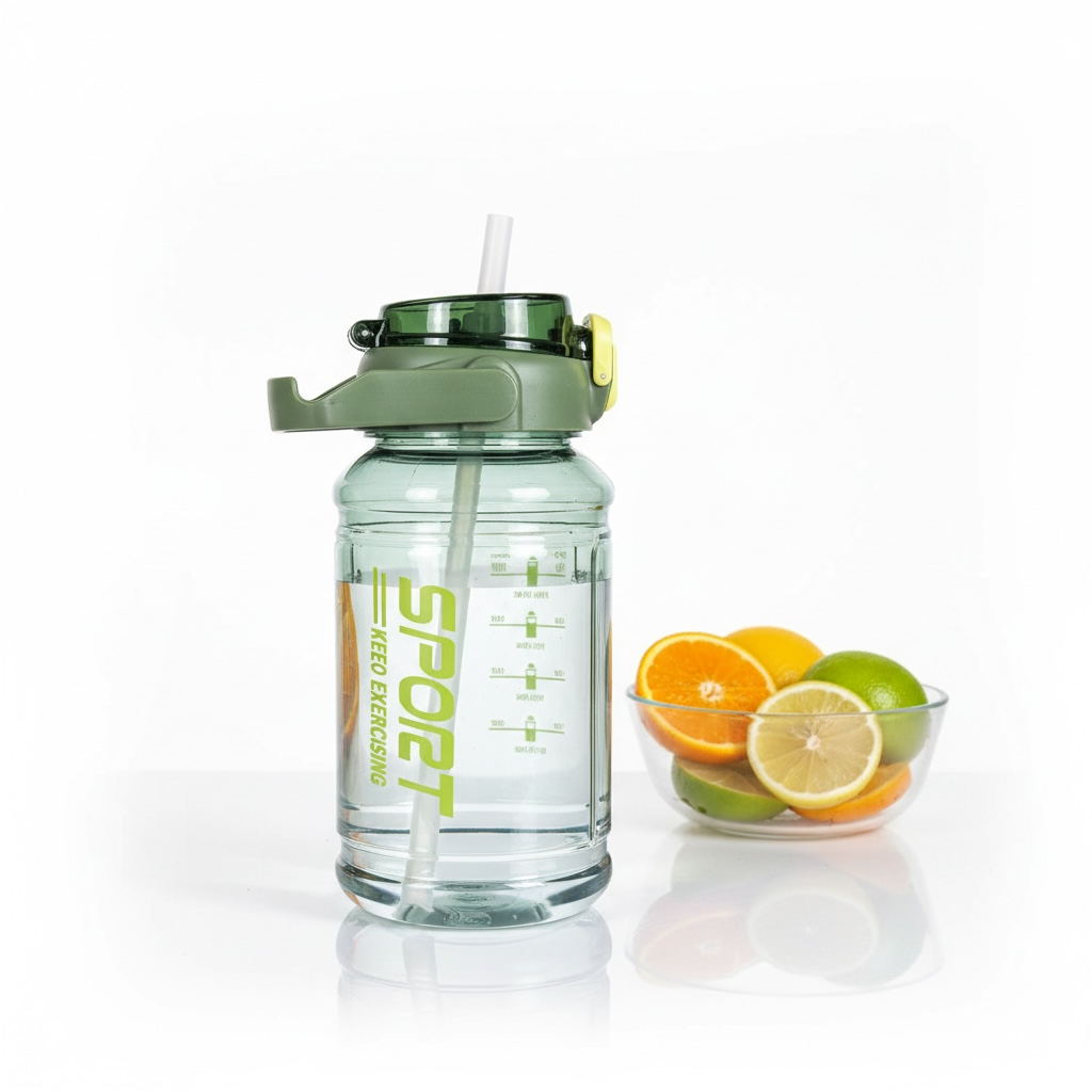 Sport Motivational Water Bottle - Leakproof Fitness Bottle with Straw