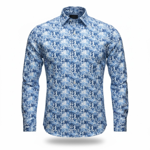 Manschett By Quesste Turkey Edition Men’s Slim Fit Pattern Shirt – Blue (5019)
