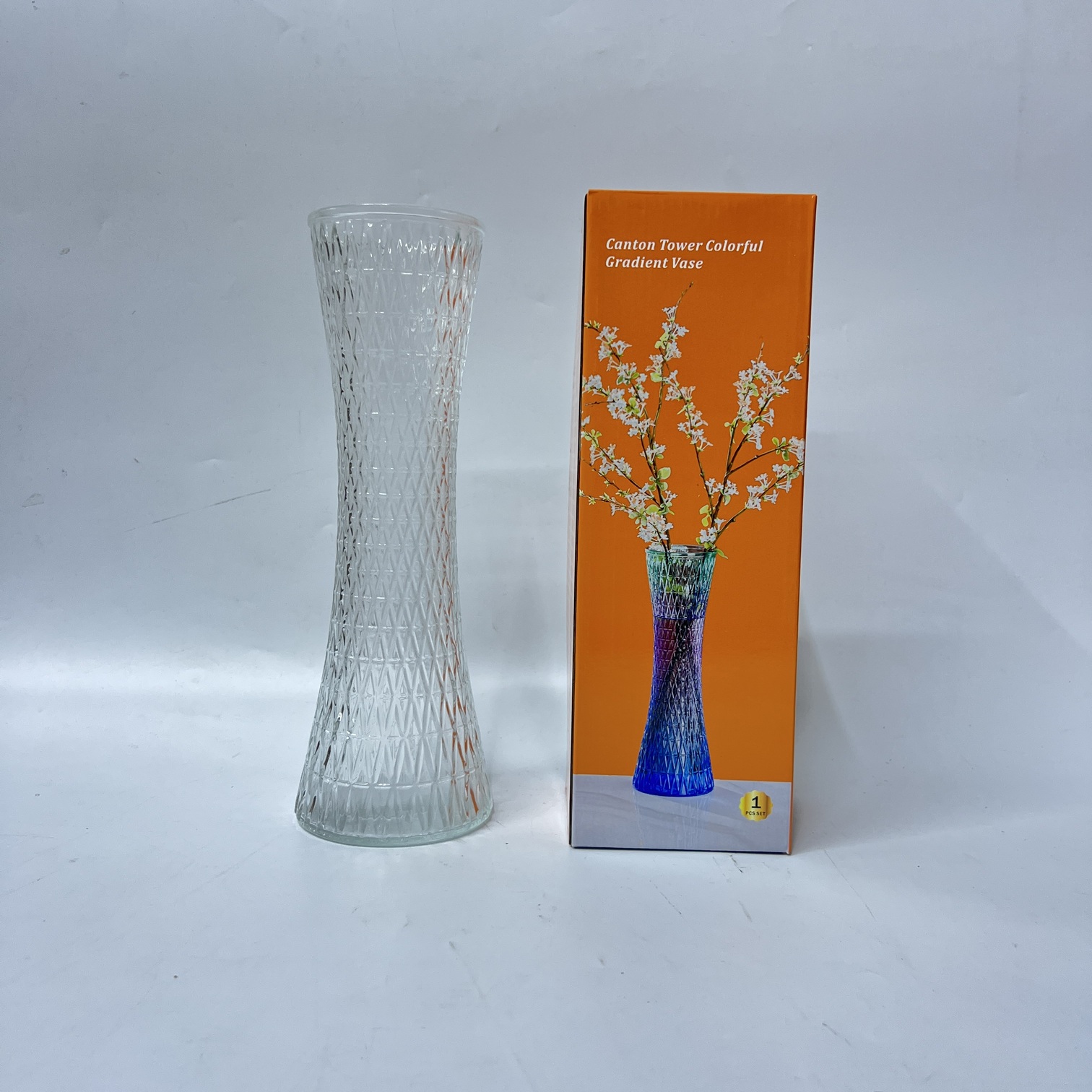 Canton Tower Colorful Gradient Vase (H8886-1) – Elegant Textured Glass Flower Vase