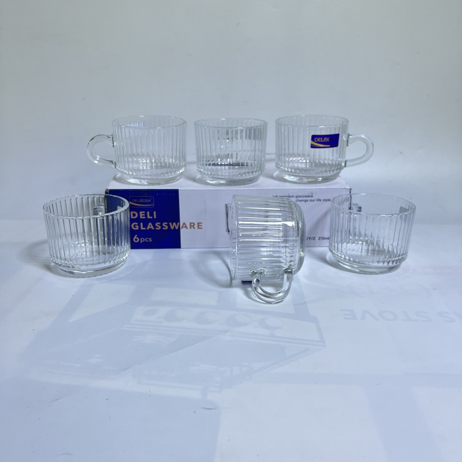 Deli Glassware Elegant Ribbed Coffee Mug Six-Piece Set 210ml-(DSCF001Y)