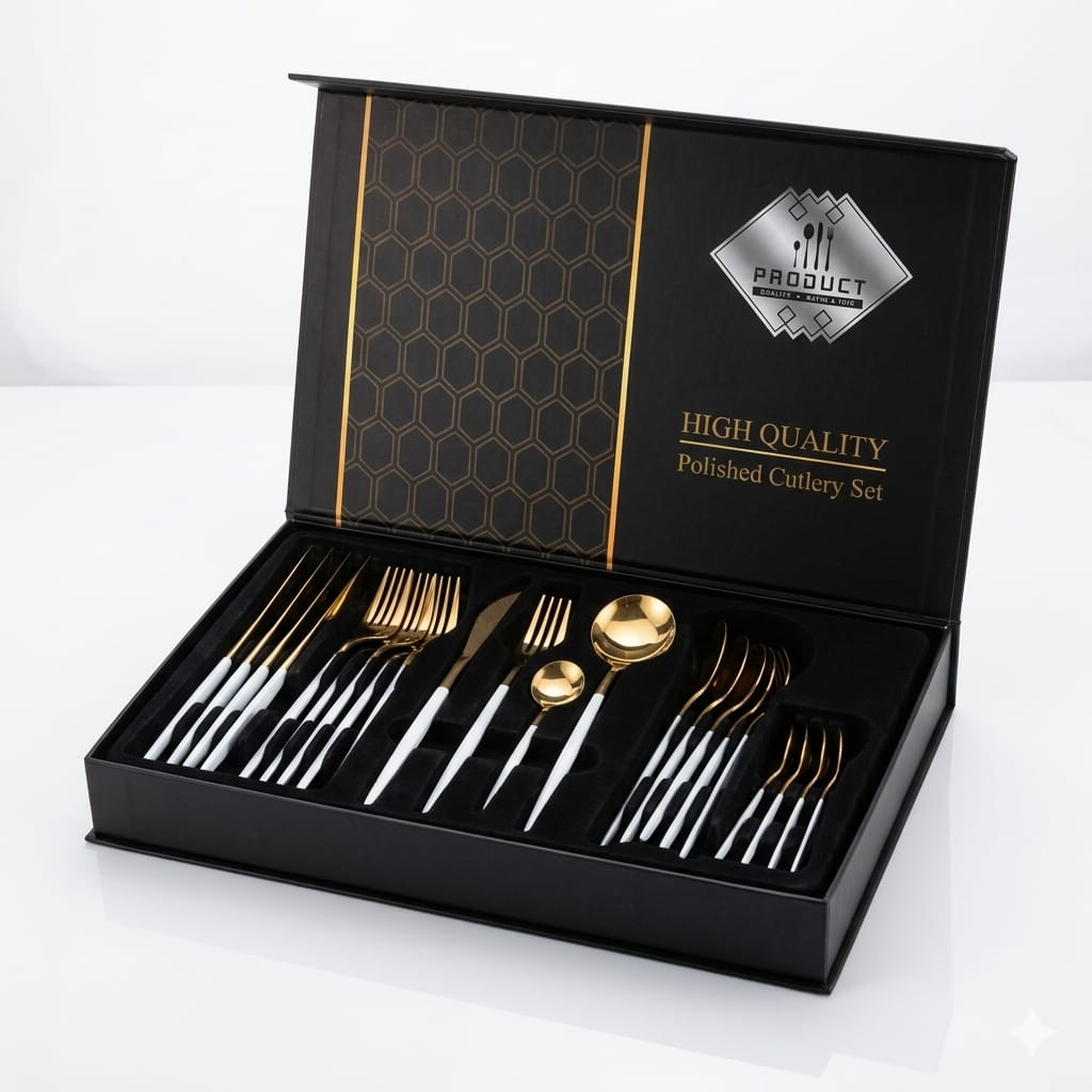 PTY-GC Luxury Gold & White Cutlery Set – 24 Pieces in Premium Gift Box